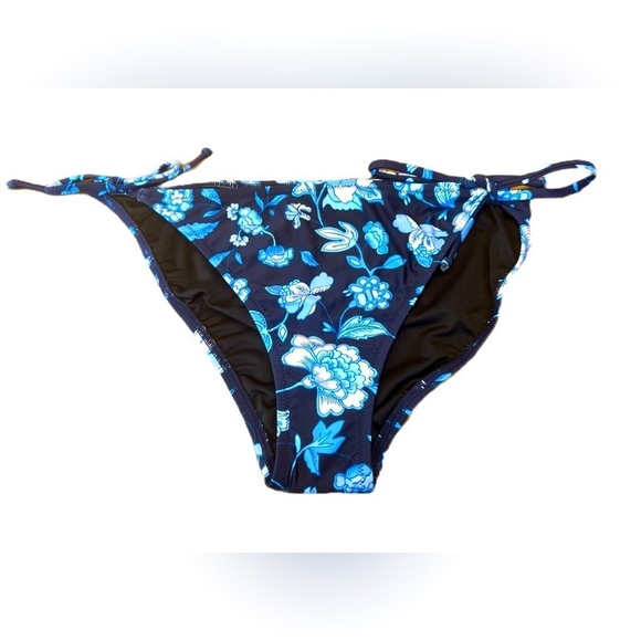NWT J. Crew String Hipster Full-Coverage Bikini Bottom, Midnight-Blue Floral, XL - Picture 1 of 13